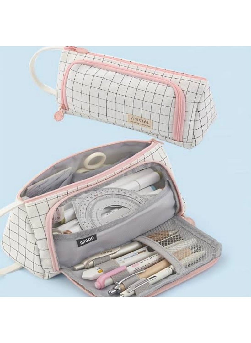 SPECIAL Large Capacity Pencil Case Organizer | Grid Pattern Stationery Pouch with Zipper | Portable Pen Bag for School, College & Office - Image 2